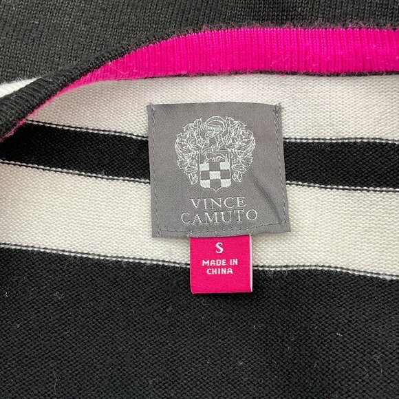 Vince Camuto Long Sleeve Black White Pink Striped Sweater Dress Fit n Flare S - Picture 4 of 6